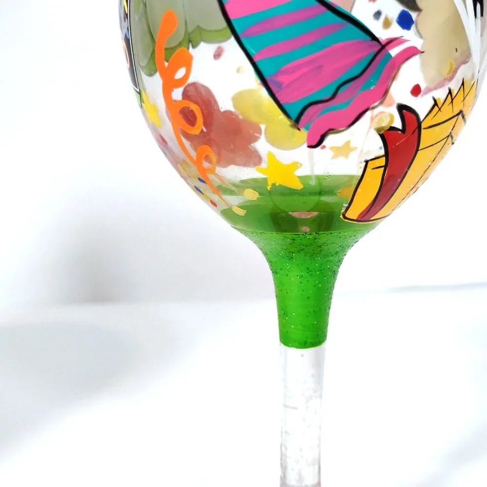 Lolita Painted Wine Glass Rhinestones August Birthday